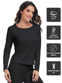 3 PCS Long Sleeve Thermal Shirts For Women Tops Long Johns Lightweight Winter Clothes Warm Base Layer - Đen Đen Đen - Xem 3