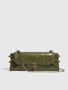 Fashionable Versatile Shoulder Bag, Crossbody Bag, Clutch Bag, Bull Bag - màu xanh lá - Xem 5