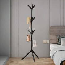 1pc Modern Tree-Shaped Coat Rack - Freestanding Floor Hanger With Sturdy Triangular Base, Durable Plastic Material, Lightweight 360° Rotating Hooks, Space-Saving Entryway, Bedroom, Living Room Home Organizer, Scandinavian Minimalist Single Rod Bedroom Clothes Rack, Easy Assembly For Home, Office, Hotel, Black/White 6/9 Hooks Available, Multi-Functional Storage, Suitable For Apartment Living