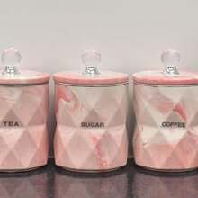 Biznest Pink Marble Design Coffee Tea Sugar Canisters Container Kitchen Jar Pots Crystal - Pink - View 1