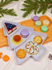 Tavă multicompartimentată în formă de brad de Crăciun pentru fructe uscate, gustări și dulciuri, potrivită pentru servirea mâncării, gustărilor, băuturilor, sushi, pizza, deserturilor, prăjiturilor și pâinii, tavă pentru micul dejun, tavă pentru cafea, tavă pentru ceai, platou pentru delicatese, ustensile de bucătărie de uz casnic, platou de servire reutilizabil cu atmosferă festivă, Crăciun 1 buc.