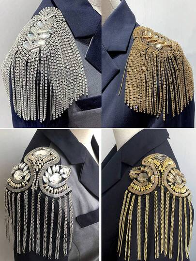 1 件镶钻服装配饰、配饰、西装、金属时尚流苏肩章肩章带装饰点缀用于服装点缀