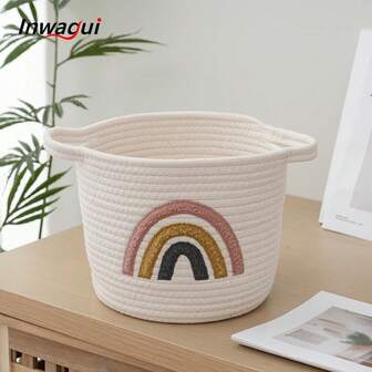 Inwagui Cesta de almacenamiento arcoíris, cesta pequeña tejida de cuerda, cesta decorativa para el hogar, organizador para baño, dormitorio, sala de estar, cesta para juguetes de guardería, cesta de regalo, 20 X 25 cm (Blanco)