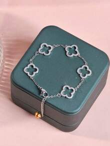 1 pieza Brazalete de mujer con dije de trébol de cuatro hojas de circonita, regalo sorpresa para novia, esposa, hija en el Día de San Valentín, cumpleaños