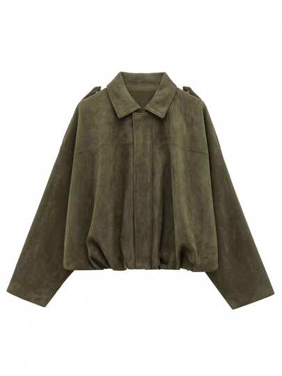 Women's Bomber Jacket, Spring Coat, Loose Long Sleeve Zipper Retro Jacket, New Style Jacket, Green Outerwear