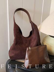 1pc Suede Underarm Bag For Women, Large Capacity One Shoulder Messenger Bag (With Small Pouch), Suitable For Girls, Ladies, College Students, Young Professionals, Great For Work, Business, Commute, School