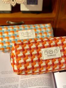 Estojo elegante xadrez para estudantes e adolescentes, estojo trançado colorido em estilo japonês/INS, bolsa minimalista de grande capacidade para guardar material escolar, ideal para estudantes, especialmente adolescentes, estudantes que apreciam o estilo japonês e estudantes que preferem um design minimalista.