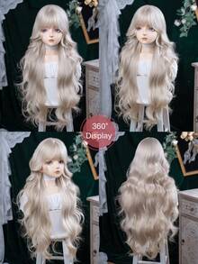 alicegarden 1 合成耐热假发，带刘海，银色长卷假发，36 英尺长，由纤维制成，适合日常使用，自然仿真假发 - 銀色 - 查看 5