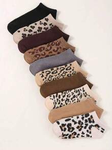 1/5/10 Pairs Random Leopard Print Socks, Women Mid-Calf Socks, Fashionable Animal Pattern Crew Socks, And Versatile Long Socks For Women, Spring/Autumn - Multicolor - View 4