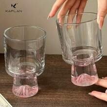 2 pièces Tasse en verre de montagne rose, verre élégant avec pied de 300 ml. Verrerie créative pour le bureau, le café, le lait, le vin, le jus. Convient pour les rassemblements familiaux de Noël, Thanksgiving, Halloween