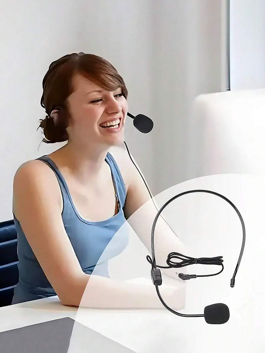 1pc Wired Headset Microphone, Rotatable Headband Microphone, Universal Amplifier Microphone For Voice Assistant, Suitable For Singing, Speeches, Teaching, Tour Guide - No Battery Required