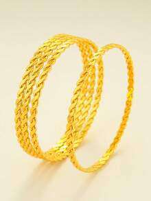 4pcs Fashionable Gold-Plated Twisted Rope Bracelets, Delicate Pattern Twisted Rope Bracelets, Suitable For Women's Daily Wear, Holiday Accessories - Yellow Gold - View 6