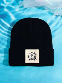 1pc Outdoor Casual Warm & Soft Stretchy Football Pattern Knit Beanie Hat, Suitable For Daily Wear, Great Gift Fall - A - View 21