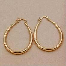 1 Pair 30mm Gold Plated Hoop Earrings - Bohemian Minimalist Colorful Hoops For Women, Dainty Elegant Jewelry, Perfect Gift For Daily & Special Occasions - 金色 - 查看 12