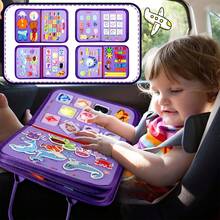 婴儿翻转学习板，感官发展活动板，多功能触觉玩具，可拆卸婴儿忙碌板，拼图学习玩具，培养认知能力 - 彩色 - 查看 4