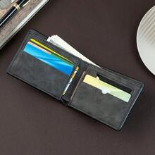 Ví đựng tiền xu nam ngắn, kiểu dáng thời trang, chất liệu vải mờ cổ điển, đựng nhiều thẻ, quà tặng lý tưởng cho nam giới. Ví mini, ví cầm tay, ví da, ví nhỏ, ví mùa thu. - màu đen - Xem 5