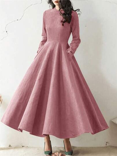 Women's Elegant Commuter Solid Color Ruffle Hem Long Sleeve Dress