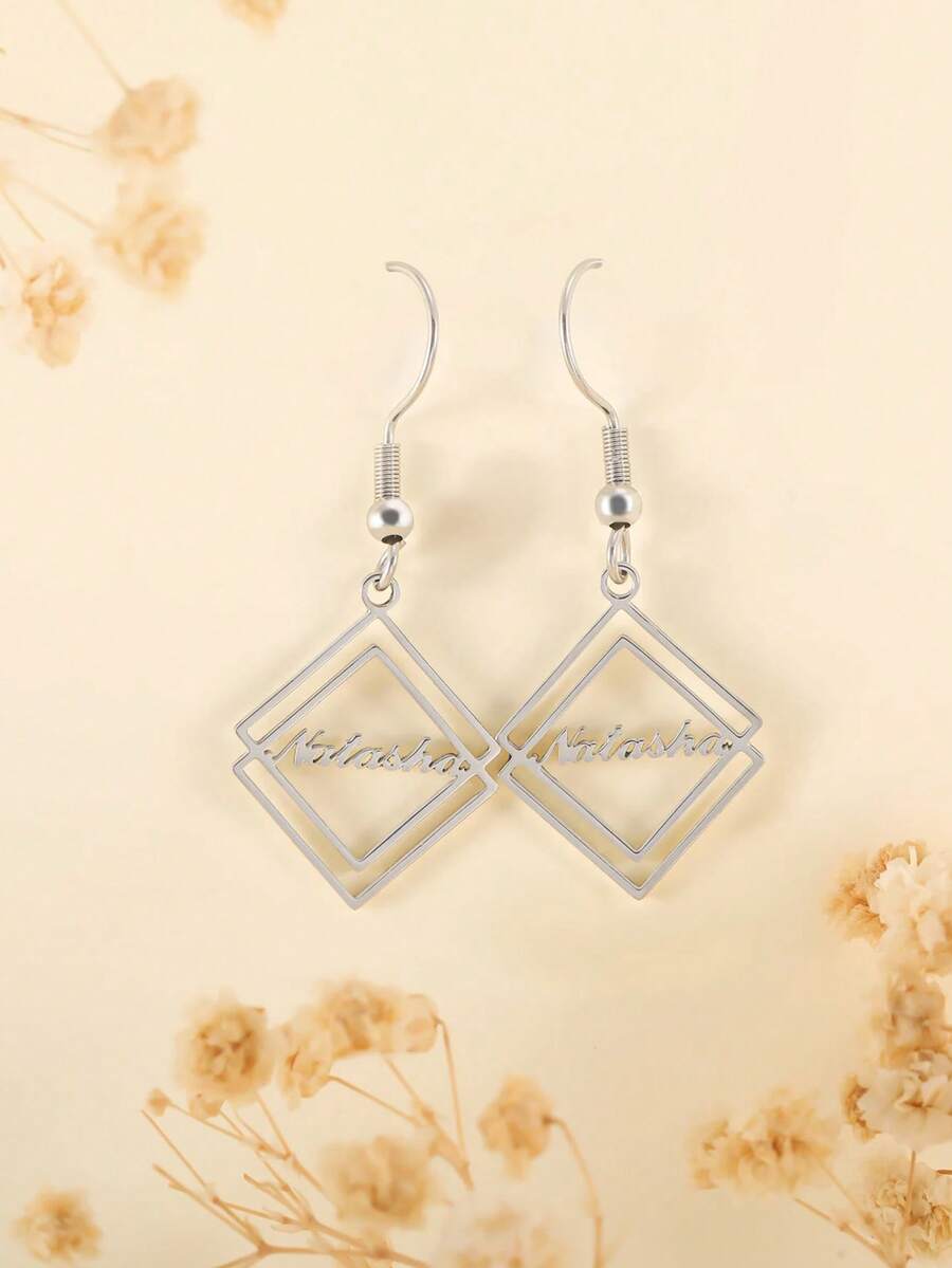 1 đôi bông tai khắc tên cá nhân bằng thép không gỉ mạ vàng 18K, bạc sterling 925 mạ vàng 18K, quà tặng sinh nhật, bông tai tình bạn, quà Giáng sinh, kèm hộp quà sang trọng, cũng thích hợp làm quà tặng Ngày của Mẹ, hoặc đeo hàng ngày. - Kiểu 3-Bạc - Xem 1