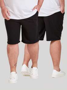 Kit 2 Bermuda Shorts Masculina Plus Size Moletom Ajustável - Preto e Marrom - Visão 5