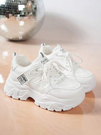 Women's Multifunctional Round Toe Lace-Up Sneakers, Leather Material, Platform, Chunky Sneakers, Slip-On, Breathable, Fashionable Retro, Sports Casual Shoes, Campus Casual Shoes, Thick Sole With Shock Absorption Design, Suitable For Daily Wear, Vacation And Travel