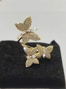 1 件中东风格 3D 蝴蝶锆石铜戒指，精致美甲戒指，时尚独特设计，适合女性 - 蝴蝶型 - 查看 9