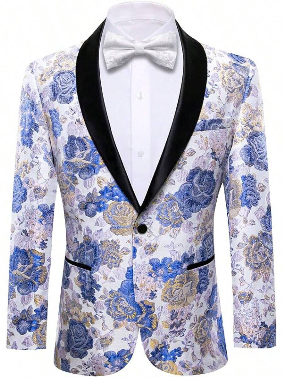 Barry.Wang Blazer For Men Paisley Sport Coat Lightweight Suit Jacket Regular Tuxedo Flower Mardi Gras Carnival Gift