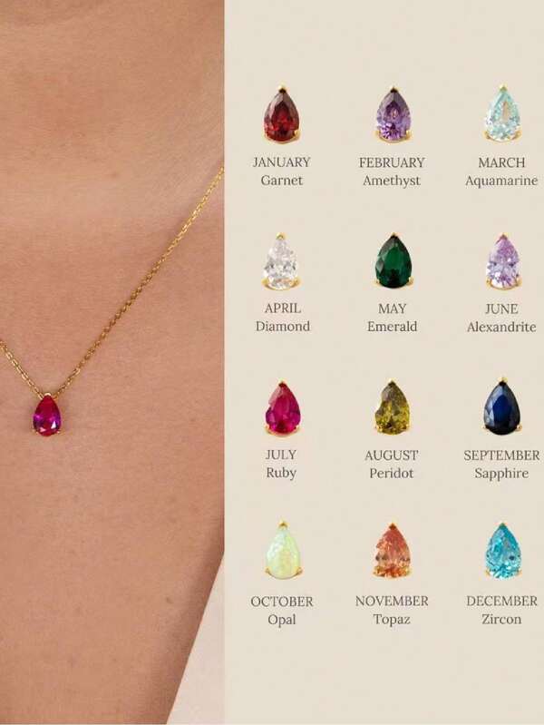 قلادة حجر الميلاد المخصص قطعة واحدة، قطرة الزركونيا، هدية عيد الميلاد الشخصية بحجر كريم مربع القلب، هدية الأم، هدية الصديق المقرب