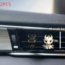 How to Train Your Dragon 2D Plano, Ambientador de Rejilla de Aire Acondicionado de Coche en Negro y Blanco con Diseño de Toothless, Clip para Rejilla de Coche, Decoración de Rejilla Acrílica, Decoración Interior de Coche, Fragancia Aleatoria, Ambientador de Coche, Accesorios Hermosos para el Interior del Coche