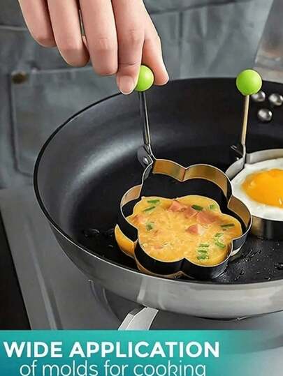 A Set Of 4 Egg Pancake Rings, 4 Egg Shaped, Circular, And Heart-Shaped Different Shapes Of Frying Molds, Maijie Stainless Steel Frying Pan, Cooking Tools, Kitchen Accessories, Small Tools, Rings