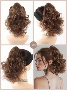 10 英寸马尾接发 - 夹式马尾接发，卷曲波浪马尾接发，女士合成爪夹马尾接发 - 彩色 - 查看 6