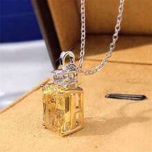 Yellow Citrine Gemstone Pendant Necklace Delicate Jewelry Engagement Wedding Party Gift For Women Girls - Màu vàng - Xem 2