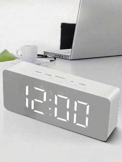 1/2pcs Mini Glow-In-The-Dark Mirror LED Digital Alarm Clock, USB Powered LED Display Electronic Clock Showing Temperature, Date, Sleep Mode, 12/24 Hour, Home Decor, Bedroom Decor, Adjustable Brightness (Batteries Not Included)