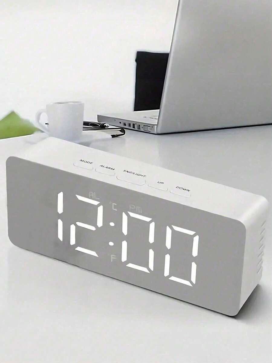 1/2pcs Mini Glow-In-The-Dark Mirror LED Digital Alarm Clock, USB Powered LED Display Electronic Clock Showing Temperature, Date, Sleep Mode, 12/24 Hour, Home Decor, Bedroom Decor, Adjustable Brightness (Batteries Not Included) - Multicolor - View 1