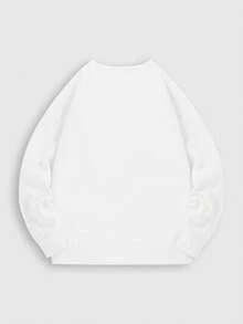 Áo nỉ nữ màu trắng bằng cotton, trễ vai, lót lông cừu dày, kiểu dáng rộng rãi, cổ tròn, tay dài, cỡ lớn, phù hợp cho mùa thu/đông. - Trắng 2 - Xem 3