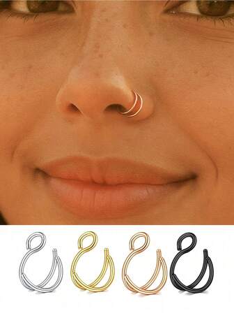 3Pcs/1Pc Women Fake Nose Ring Faux Piercing Jewelry 8Mm Fake Nose Ring Hoop For Faux Lip Nose Ring Set Fake Lip Ring Lip Nail New Daily Party