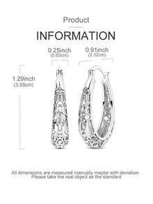 1 Pair Original 925 Sterling Silver Vintage Flower Vine Hollow Pattern Hoop Earrings For Women Class Style Minimalist Elegance Jewelry Gifts Fits Daily Party Shopping - Silver - View 5