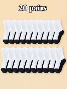 30/20/9/4 双装经典运动风学生袜，适合 1-16 岁男孩女孩，四季皆宜，圆领设计，易洗 - 彩色 - 查看 42