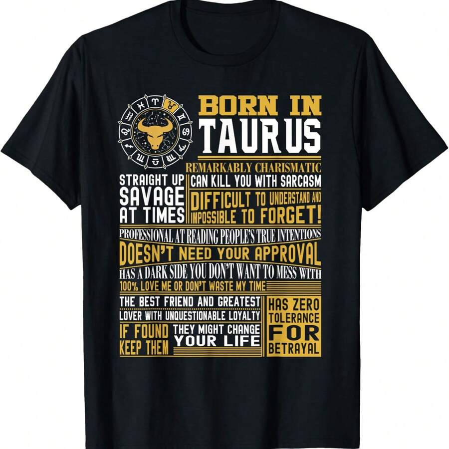 Born In Taurus Facts T-Shirt For Mens And Womens T-Shirt - 黑色 - 查看 1