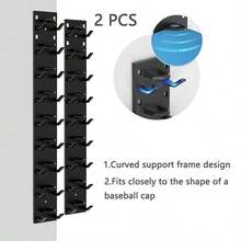 2-Pack Hat Organizer For Baseball Caps, Men's Hat Organizer, Hat Rack On Wall, Hat Storage Organizer For Wall, Multi-Layer Hat Storage, Wall Hanging Hat Hooks For Closet Doors And Bedrooms - 黑色2個裝 - 查看 1