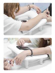 1个可调节U型美甲手托枕，PU皮革美甲师手托，适用于专业美甲沙龙 - 白色 - 查看 2