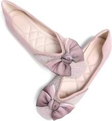 SAILING LU Square Toe Flats Shoes Rhinestoned Bowknots Ballet Flats For Women Studded Dress Shoes Comfort Light Weight LoafersChristmas - 粉紅色 - 查看 1