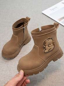 1 Pair Cappa Bala Girls Boots, Fashion Versatile Short Boots, British Style Soft Sole Boys Leather Boots, Suitable For Spring And Autumn