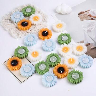 Sunflower Scented Candle, Birthday Gift, Home Decor, Fragrance Ornament, Handmade Souvenir, Floating Water Candle In White, Yellow, Blue, Green Colors.