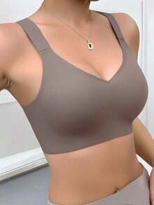 Sujetador sin costuras y sin alambres para talla grande, con espalda de estilo racer, ajustable, ligero, apto para uso diario y deportes - Gris - Ver 6