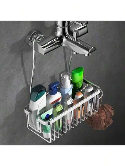 1pc Stainless Steel Wall-Mounted Bathroom Hanging Basket Storage Rack - Lightweight Shower Caddies For Shampoo And Accessories, Bathroom Organizers And Storage, Shower Caddies