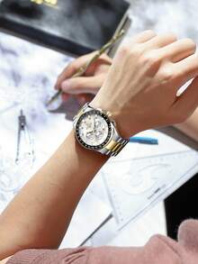 Reloj de cuarzo para hombres REWARD, estilo de moda de negocios, calendario de cronometraje, manecillas luminosas, multifuncional, de alta calidad, diseño clásico, correa de acero inoxidable - Multicolor - Ver 3