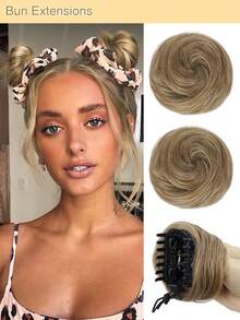 凌乱发髻发片，2 件迷你爪夹凌乱猫耳假发耐高温耐热合成发髻接发假发配件高髻发片，适合女性女孩 - 彩色 - 查看 17