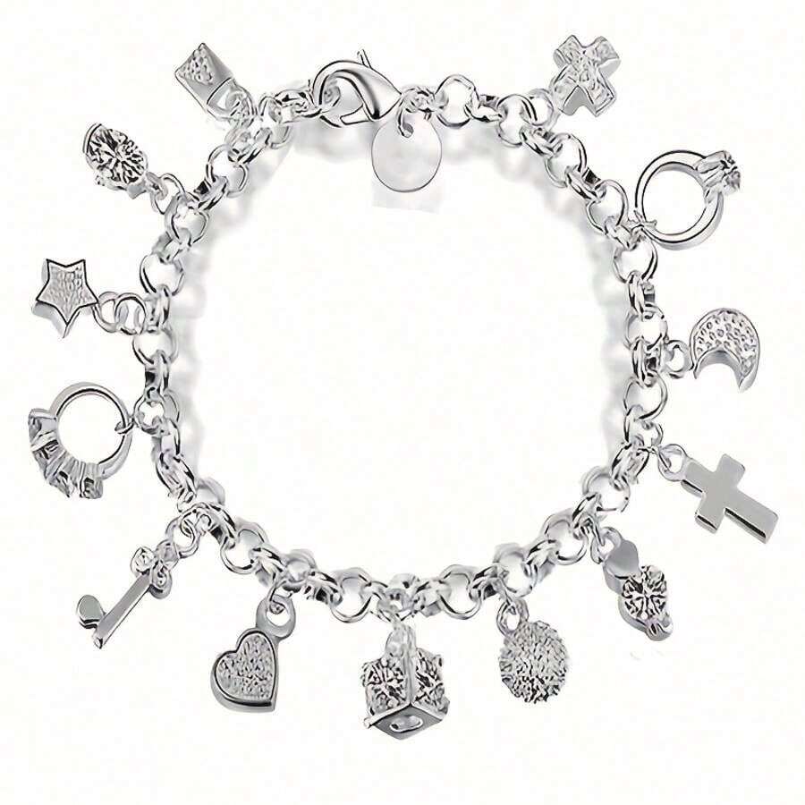 Women's Silver Bracelet Set 13 Pieces Charm Bracelet Women's Gift Bracelets & Jewelry, Delicate Accessories