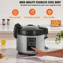 Olla arrocera comercial de 70 tazas, antiadherente, 15 l, 12 h, para restaurante - Tapa continua de 15 L - Ver 2