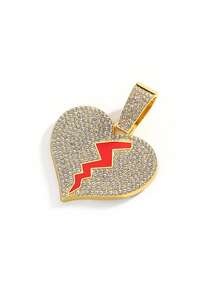 1 قلادة بشكل قلب مكسور بعبارة "لا حب" مرصعة بالراين كاملة مع سلسلة كوبية، هدية موضة هيب هوب للرجال